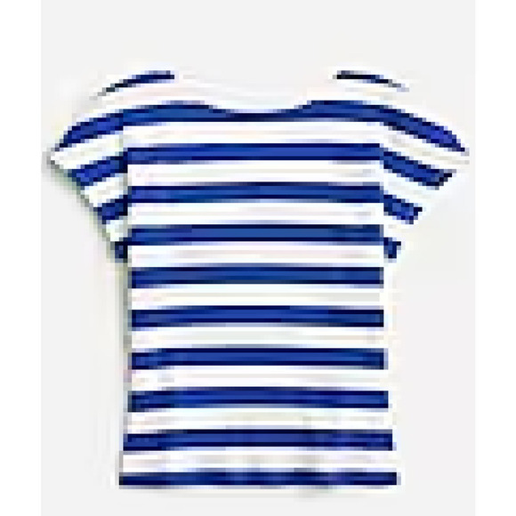 NWT J. CREW Vintage RIb Cropped Scoopback T-shirt in Stripe Blue + White Sz S - Picture 1 of 5